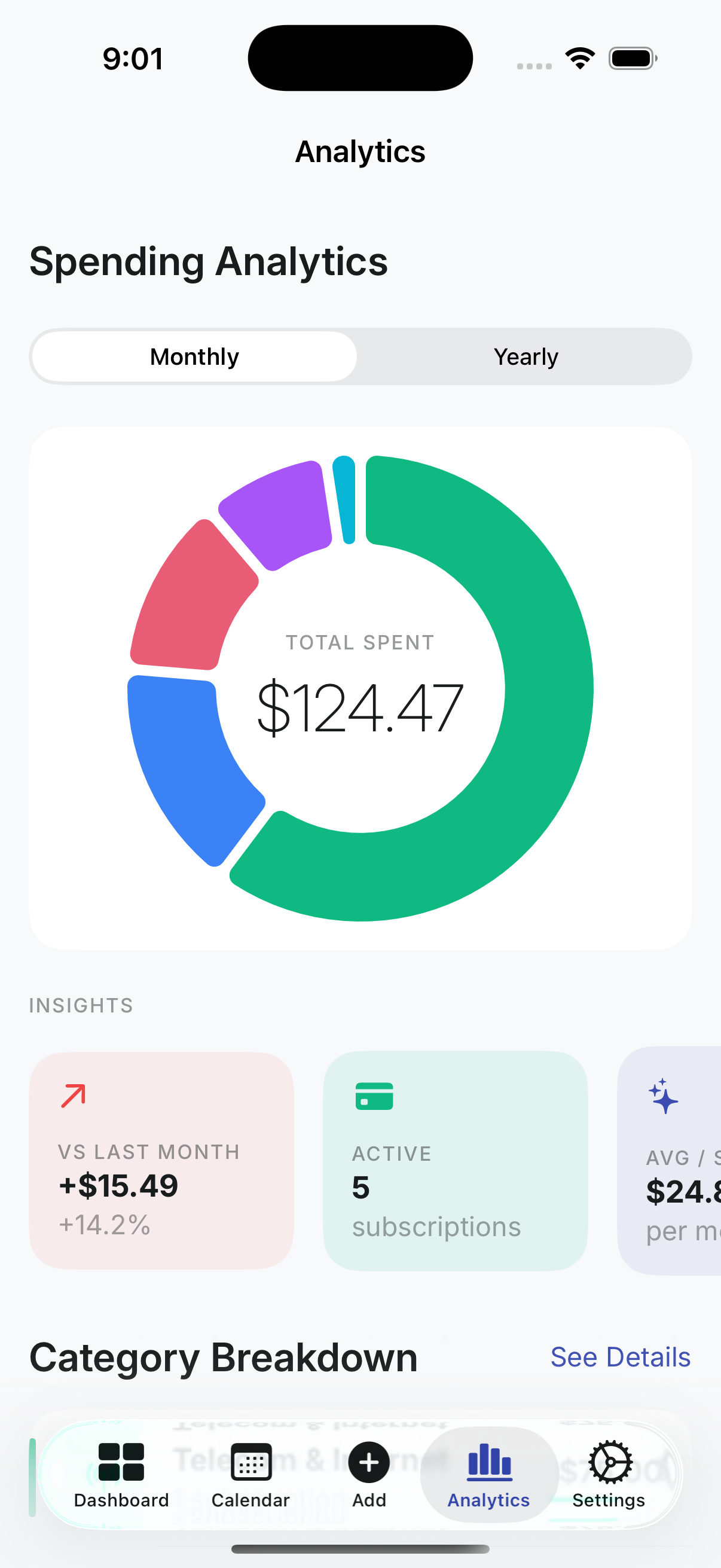 SubTracker spending analytics